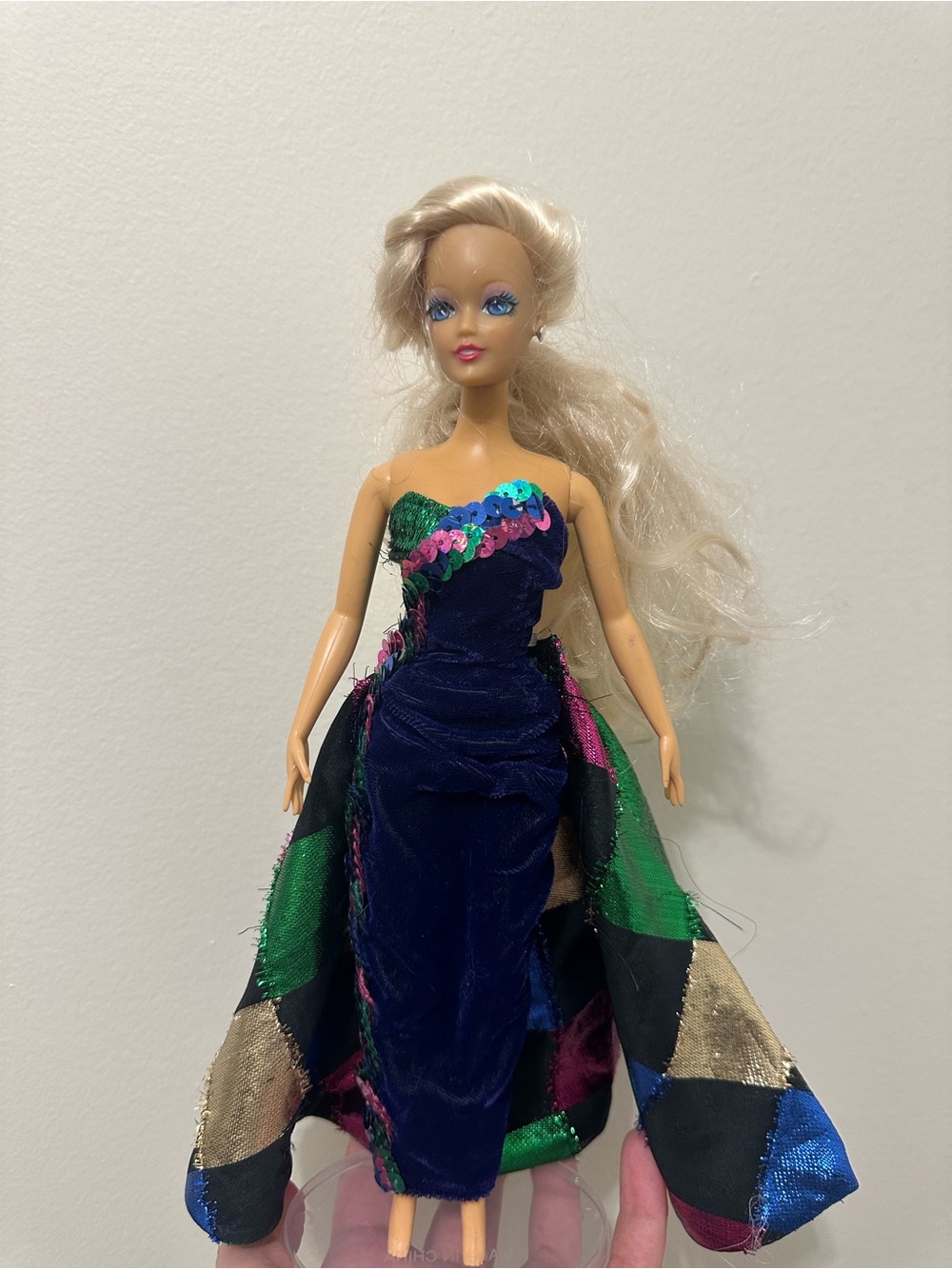 Vintage doll in Christmas dress